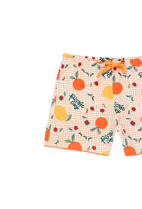 Pijama court pour fille en estampé de couleur orange