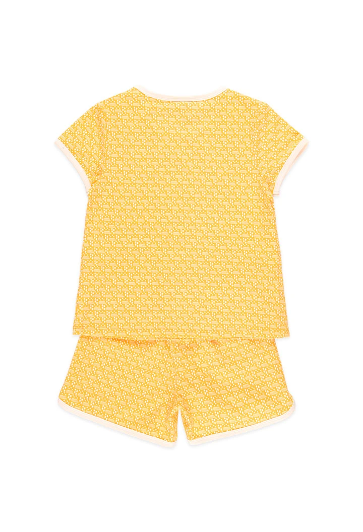 Pijama court pour fille en estampade de couleur jaune