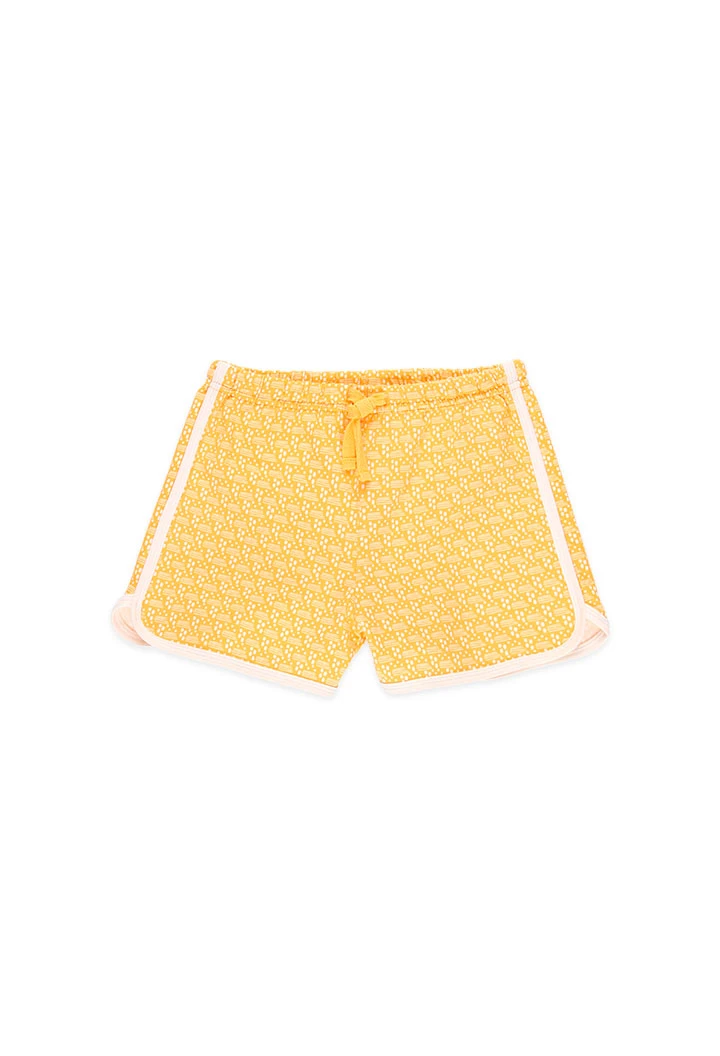 Pijama de punto corto de niña estampado en amarillo
