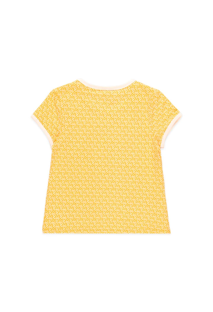 Pijama court pour fille en estampade de couleur jaune