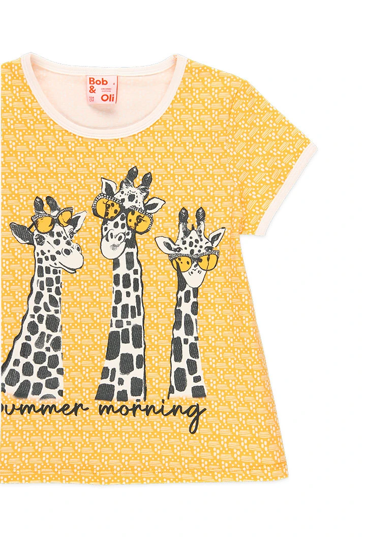 Pijama kurz für Mädchen in Baumwolle mit Muster Gelb