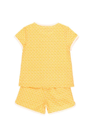 Pijama court pour fille en estampade de couleur jaune