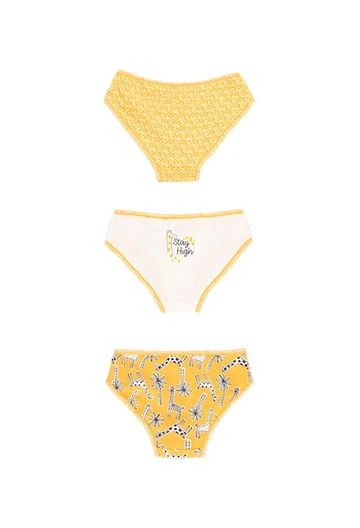 Pack of 3 yellow printed knickers for girls