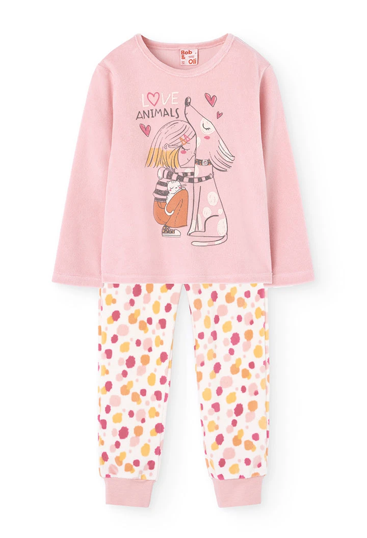 Velvet pyjamas for girls in pink