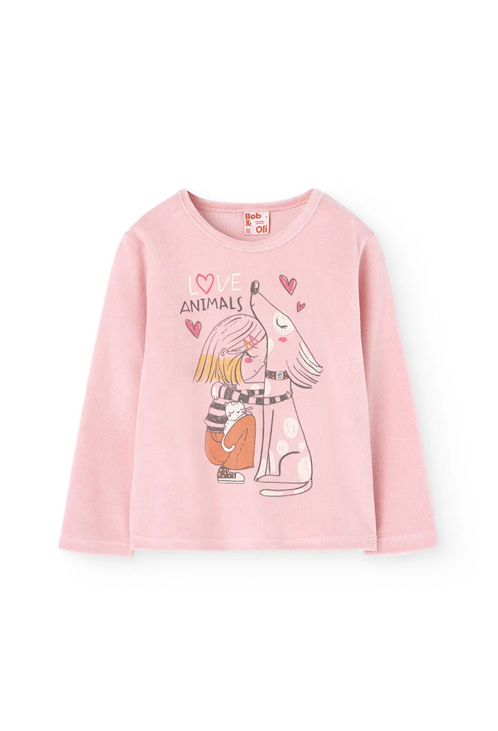 Velvet pyjamas for girls in pink