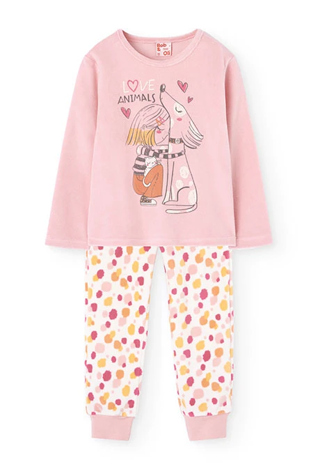 Pijama de terciopelo para niña en rosa