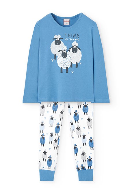 Pyjama en velours pour fille imprime avec des animaux de couleur bleue