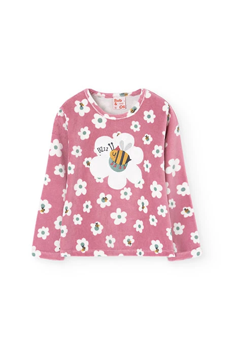 Pyjama en velours pour fille en rose avec imprimé floral