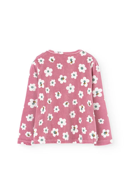 Pyjama en velours pour fille en rose avec imprimé floral