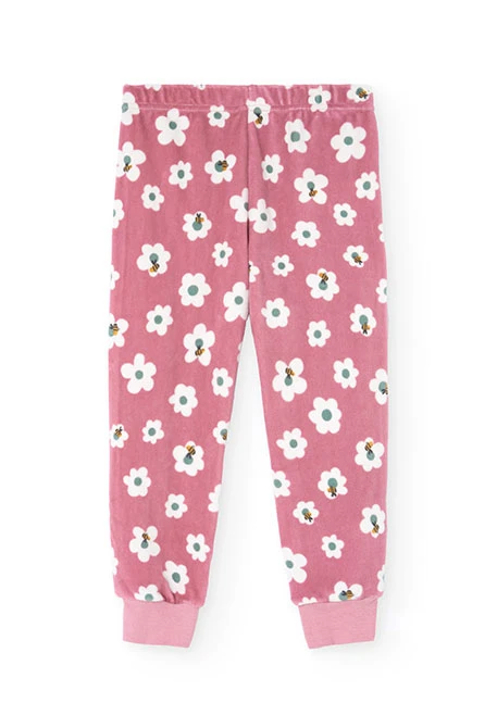 Velvet pyjamas for girls in pink with a floral print