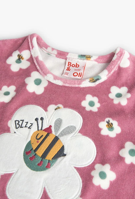 Pyjama en velours pour fille en rose avec imprimé floral