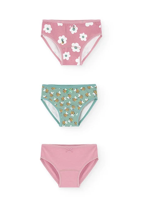 Pack of three floral print knickers for girls