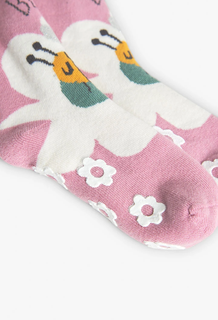 Non-slip long sock for girls in pink