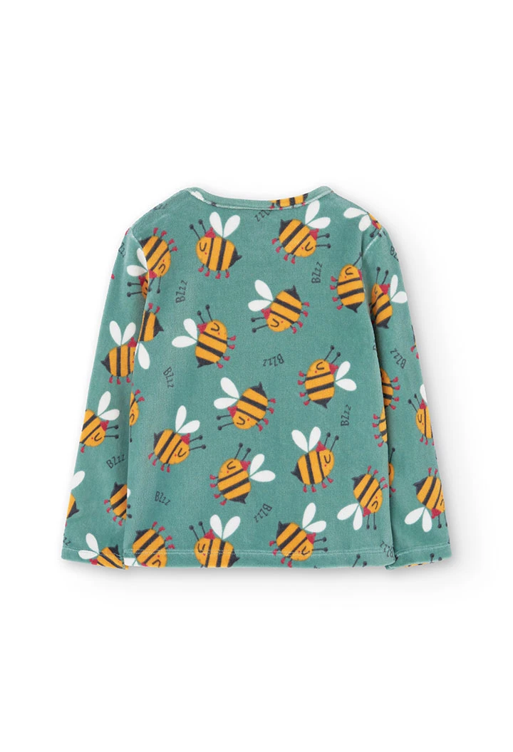 Pijama de terciopelo para niña en verde con estampado