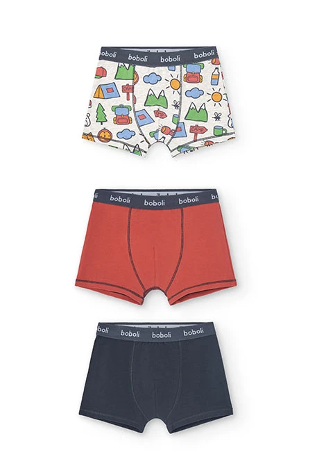 Confezione da 3 boxer in maglia per bambino con stampa in colore rosso, blu e altri colori.