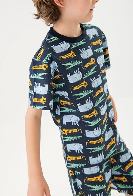 Pijama de malha para criança com estampado de animais em azul