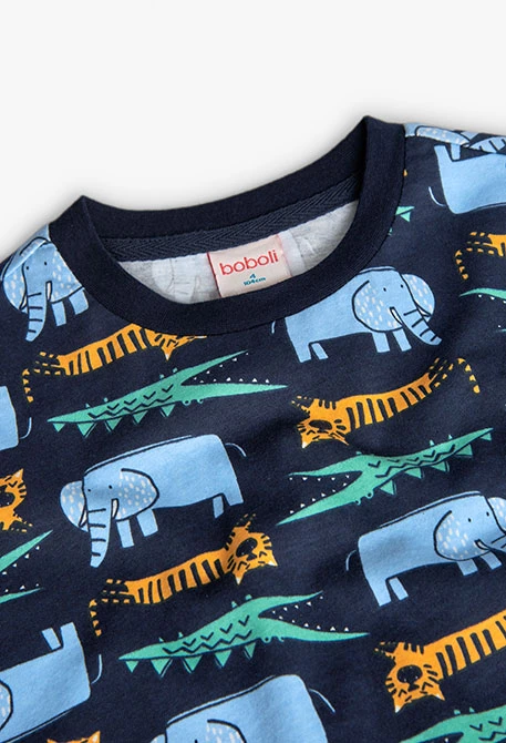 Children\'s knit pyjamas with animal print in blue