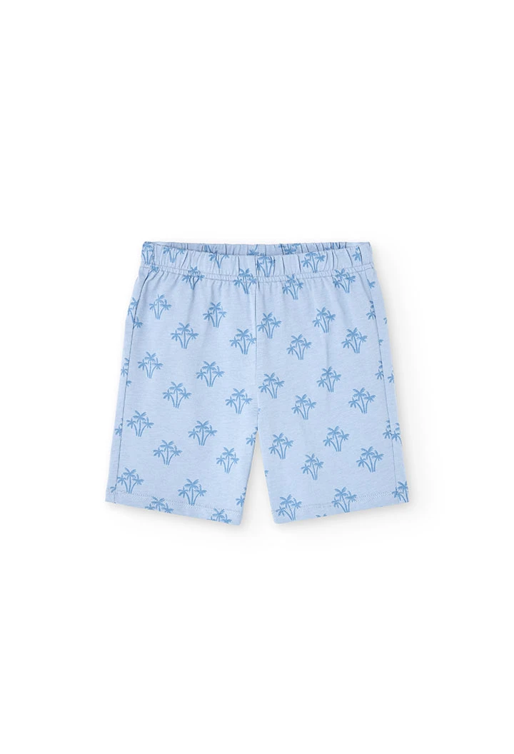 Pigiama corto in maglia per bambino con stampa in colore blu.