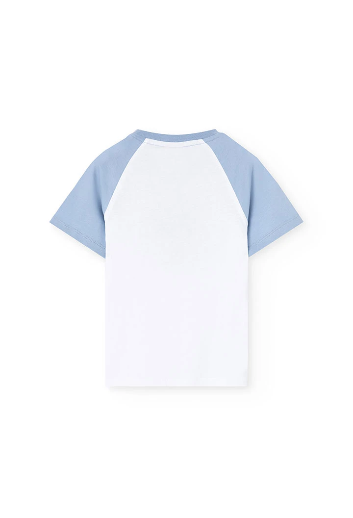 Pigiama corto in maglia per bambino con stampa in colore blu.