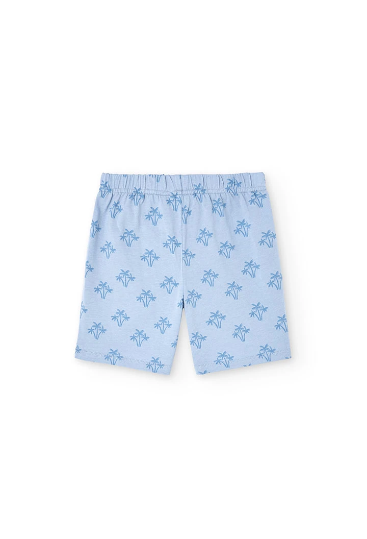 Pigiama corto in maglia per bambino con stampa in colore blu.