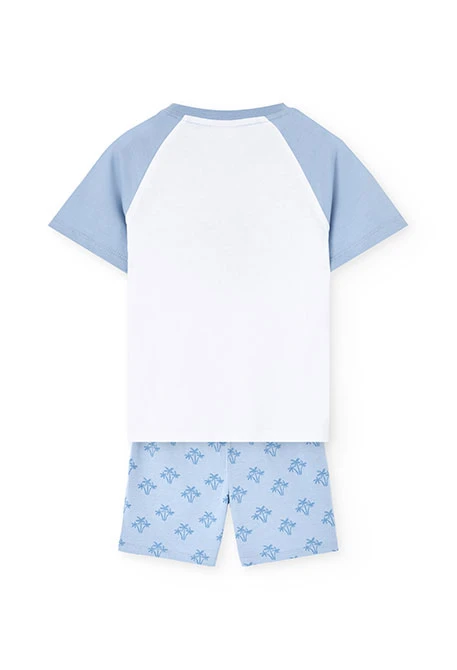 Boys\' short knit pyjamas with blue print