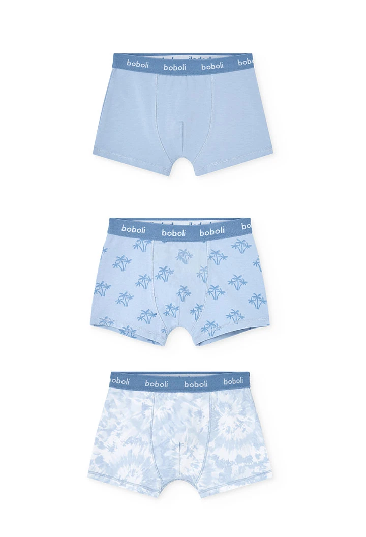 Pacco da 3 boxer in maglia per bambino in tonalità blu con stampa