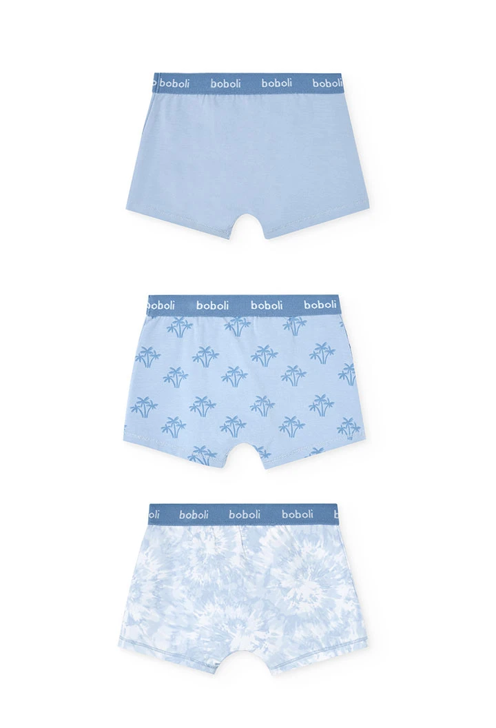 Pacco da 3 boxer in maglia per bambino in tonalità blu con stampa