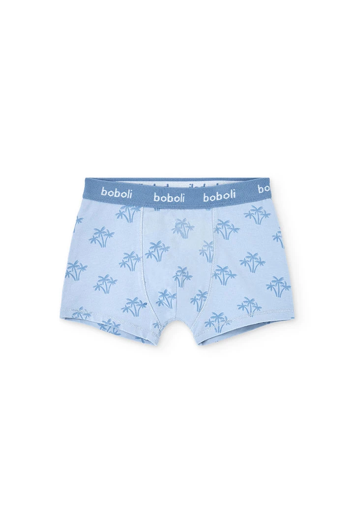 Pacco da 3 boxer in maglia per bambino in tonalità blu con stampa