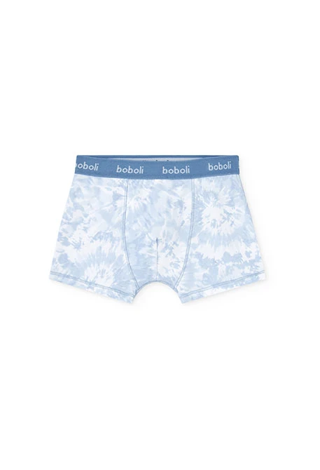 Lot de 3 boxers en maille pour garçon en tons bleus avec imprimé.