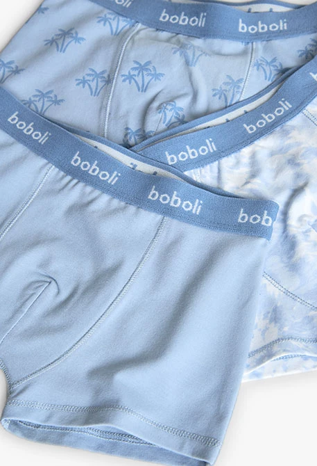 Lot de 3 boxers en maille pour garçon en tons bleus avec imprimé.