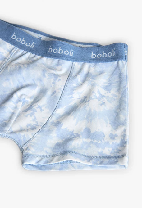Lot de 3 boxers en maille pour garçon en tons bleus avec imprimé.