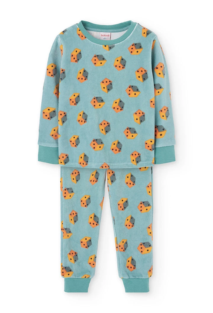 Pyjama garçon velours vert dés
