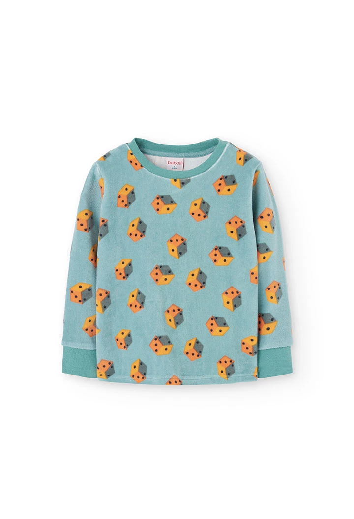 Boy´s green velvet dice-print pyjamas