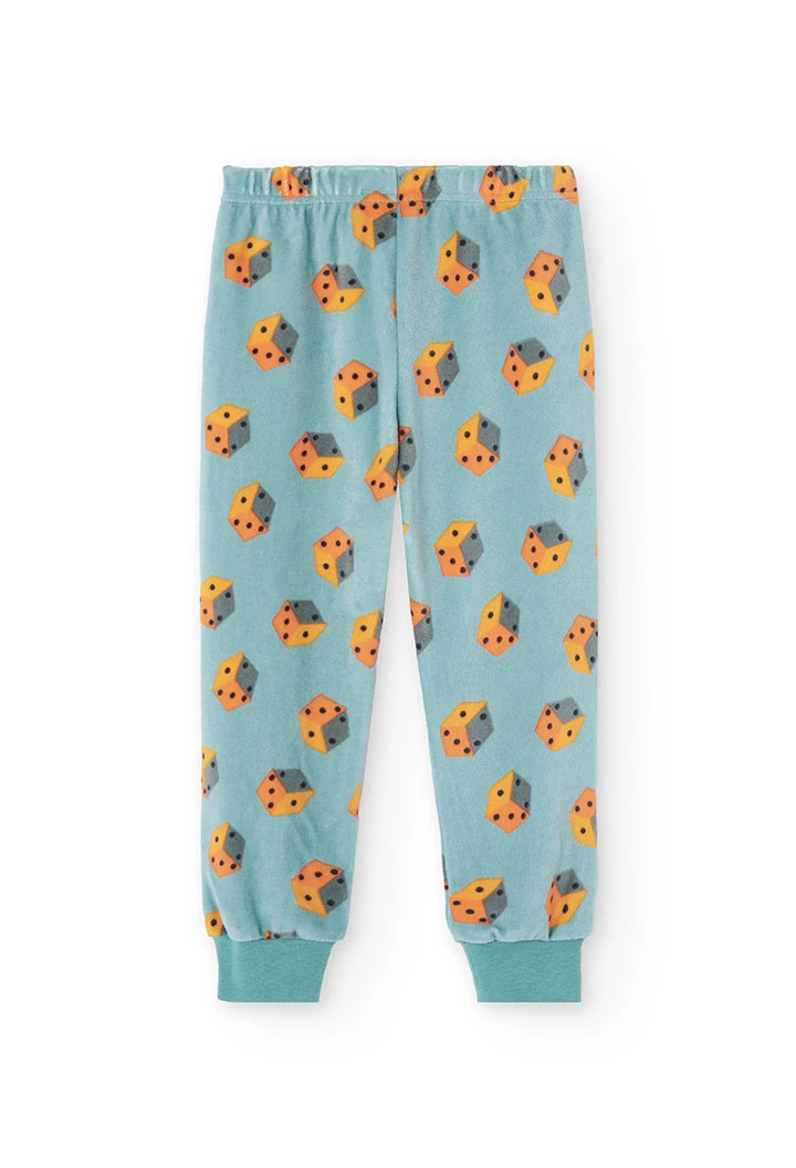 Samtpyjama Jungen grün Würfel