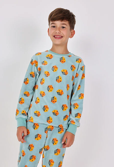 Pijama menino veludo verde dados