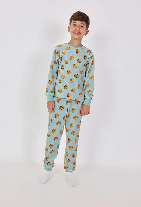 Pijama niño tercipelo verde dados
