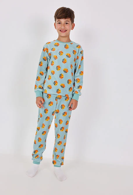 Samtpyjama Jungen grün Würfel