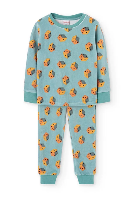 Pijama menino veludo verde dados