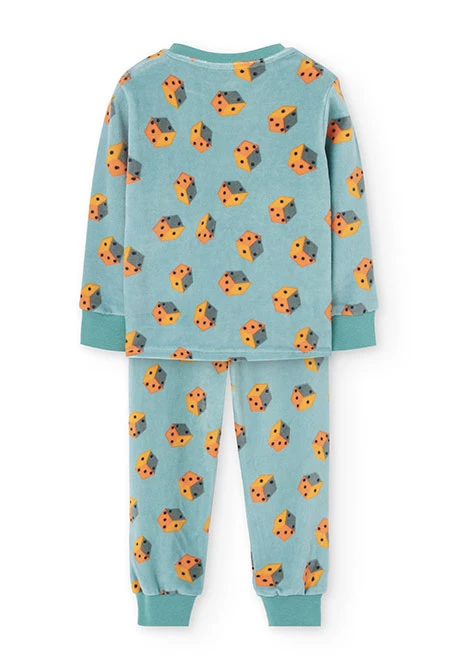 Samtpyjama Jungen grün Würfel