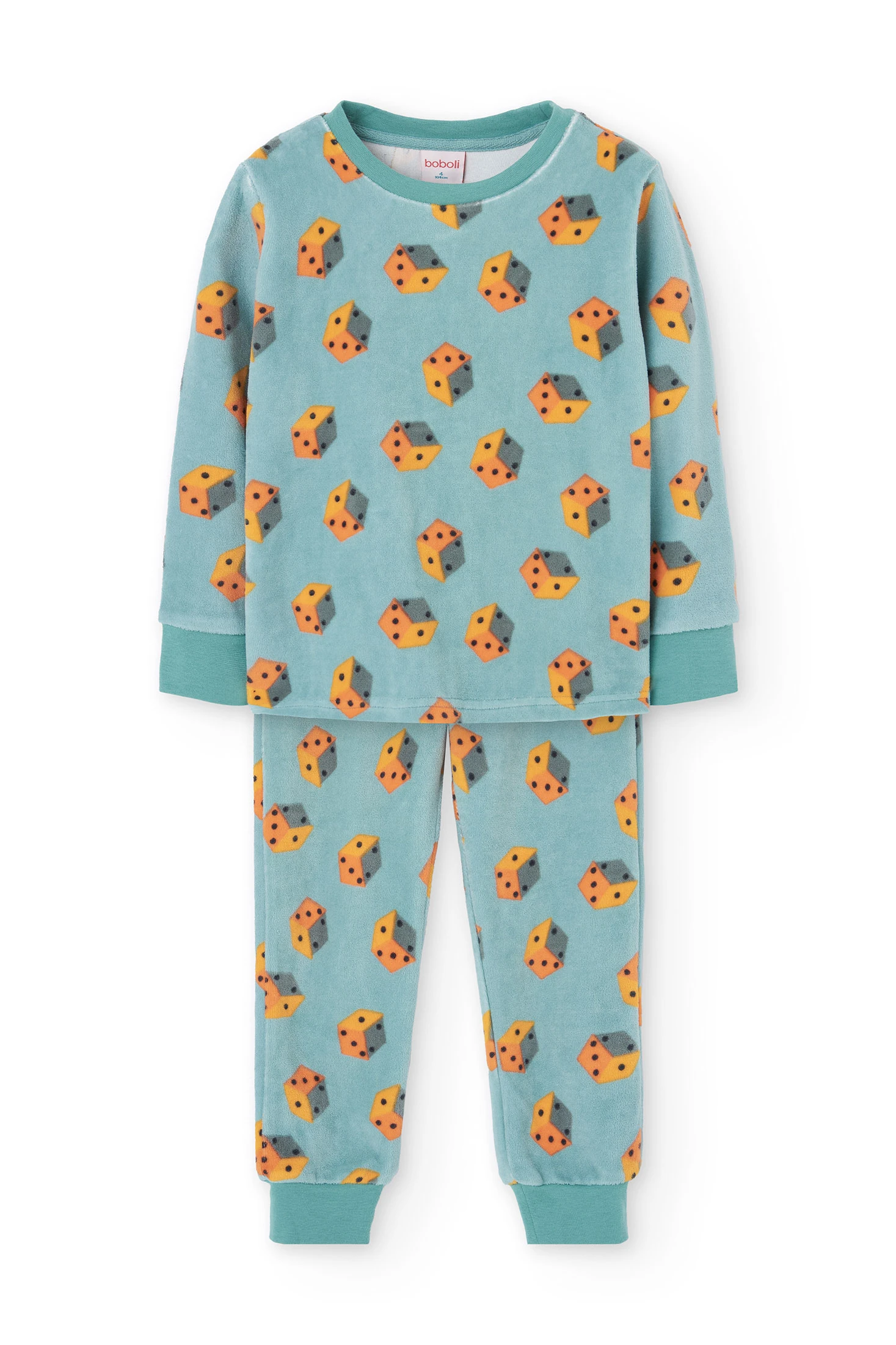 Pijama niño tercipelo verde dados