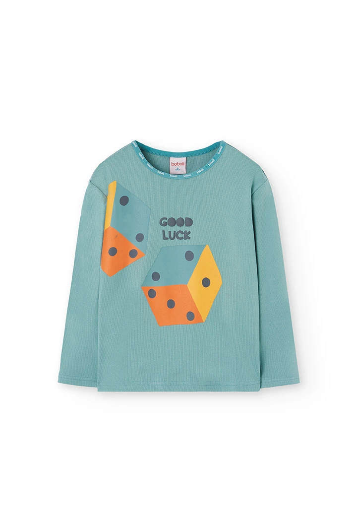 Pijama menino de malha verde dados riscas