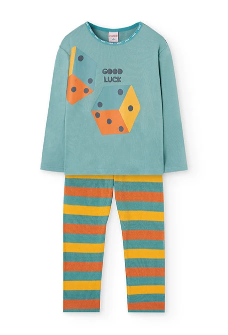 Pijama niño de punto verde dados rayas