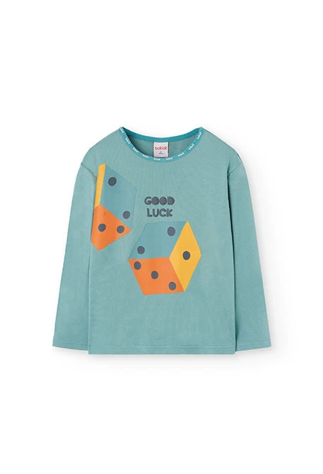 Pigiama bambino in maglia verde con righe a dadi