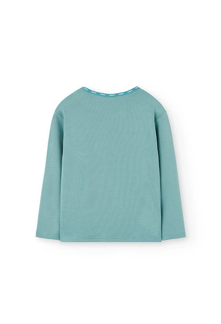 Pigiama bambino in maglia verde con righe a dadi