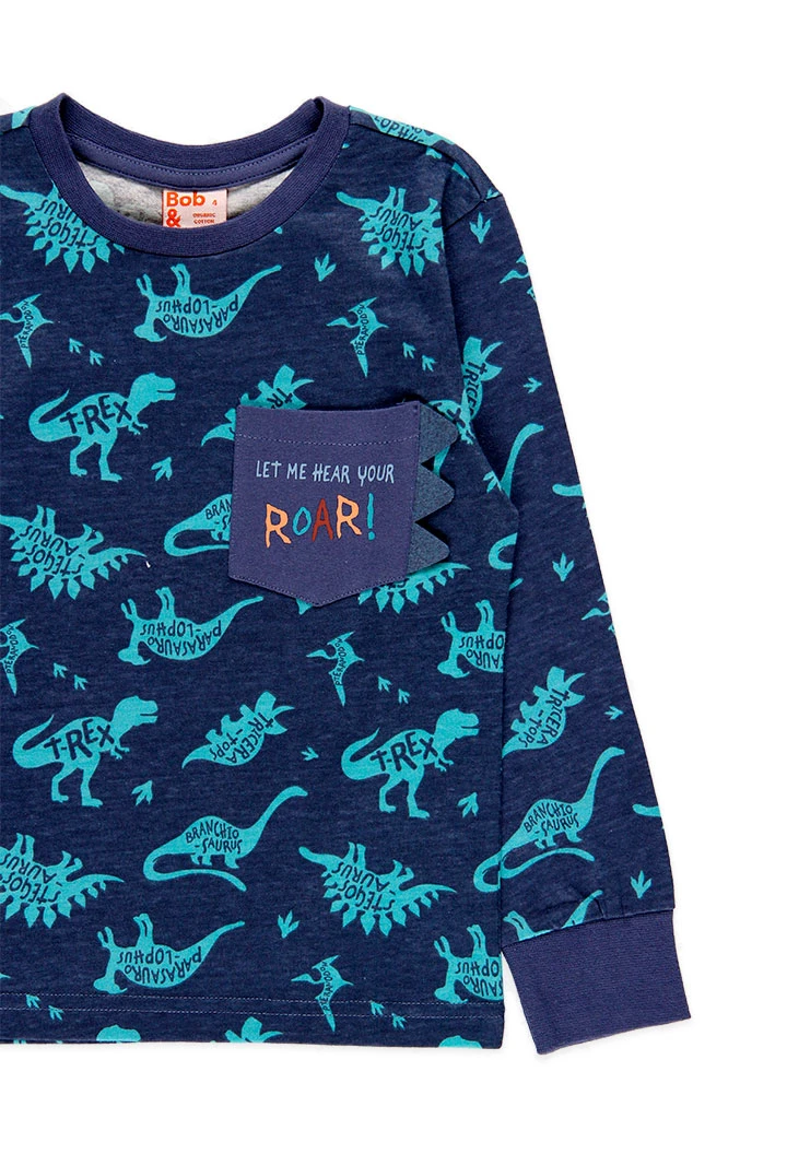 Organic knitted pyjamas for boys in green print