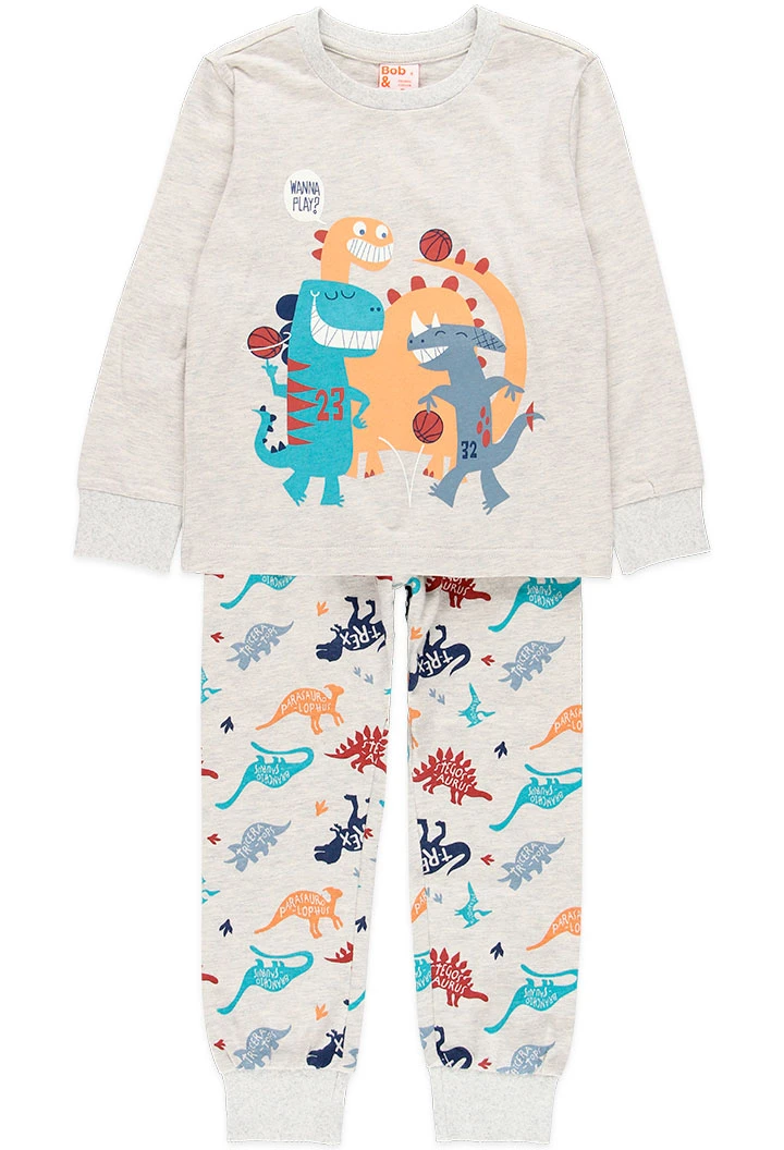 Pijama de malha orgânica para menino com estampado cru