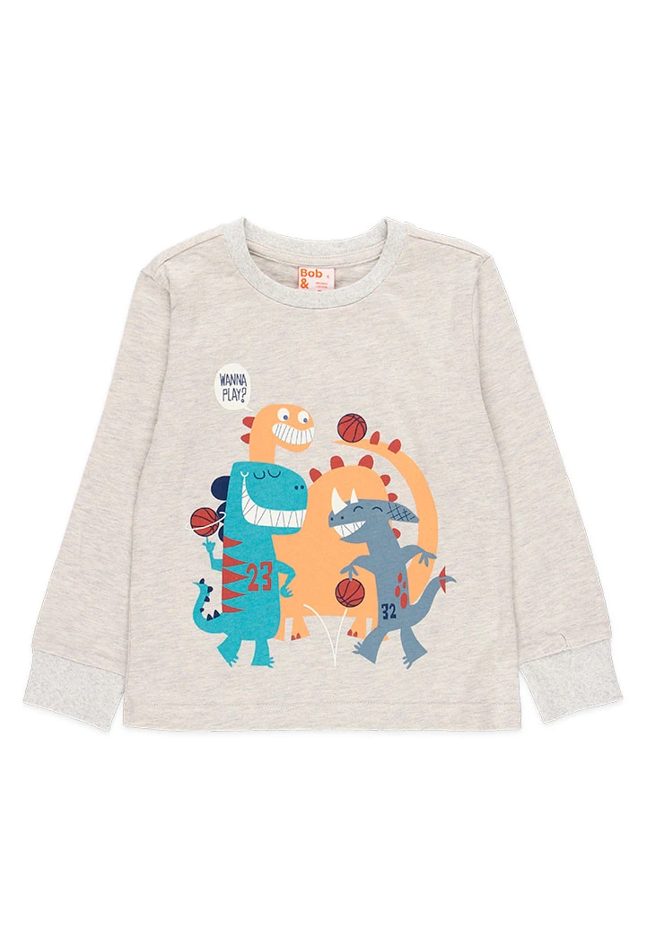 Pijama pour garçon en coton avec estampage de couleur crudo