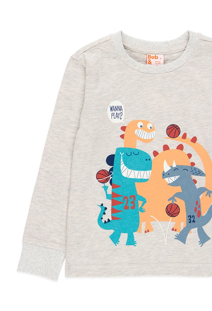Pijama pour garçon en coton avec estampage de couleur crudo