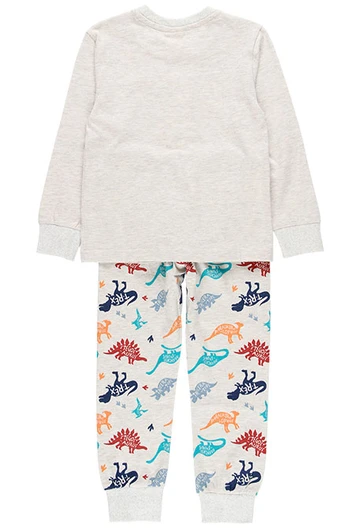 Pijama de malha orgânica para menino com estampado cru