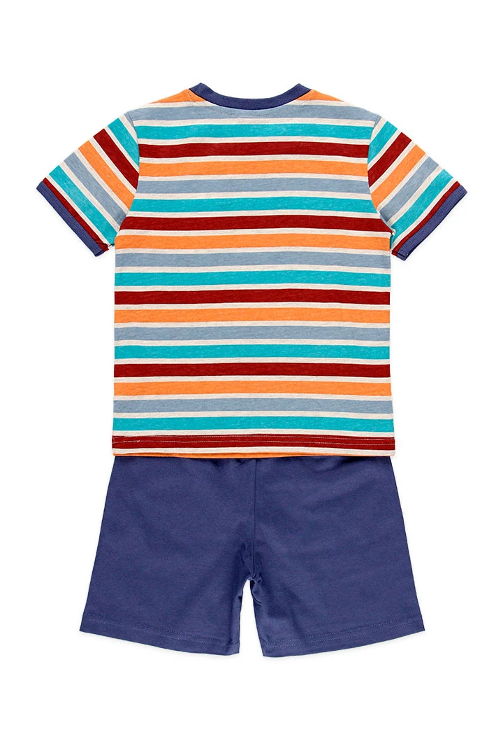 Pijama de punto corto orgánico de niño listado en crudo